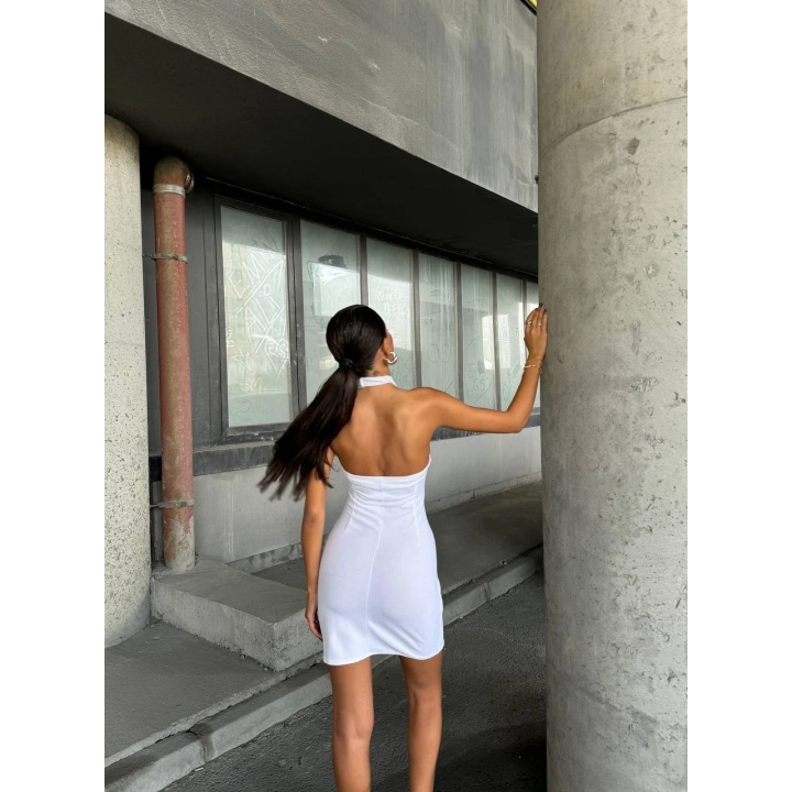 Zımbalı düğme detaylı mini elbise