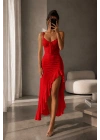 Fırfırlı Göğsü Güpür Detay Maxi Elbise