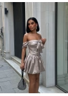 SATEN KUŞGÖZÜ DETAYLI MİNİ ELBİSE