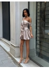 SATEN KUŞGÖZÜ DETAYLI MİNİ ELBİSE