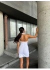 Zımbalı düğme detaylı mini elbise
