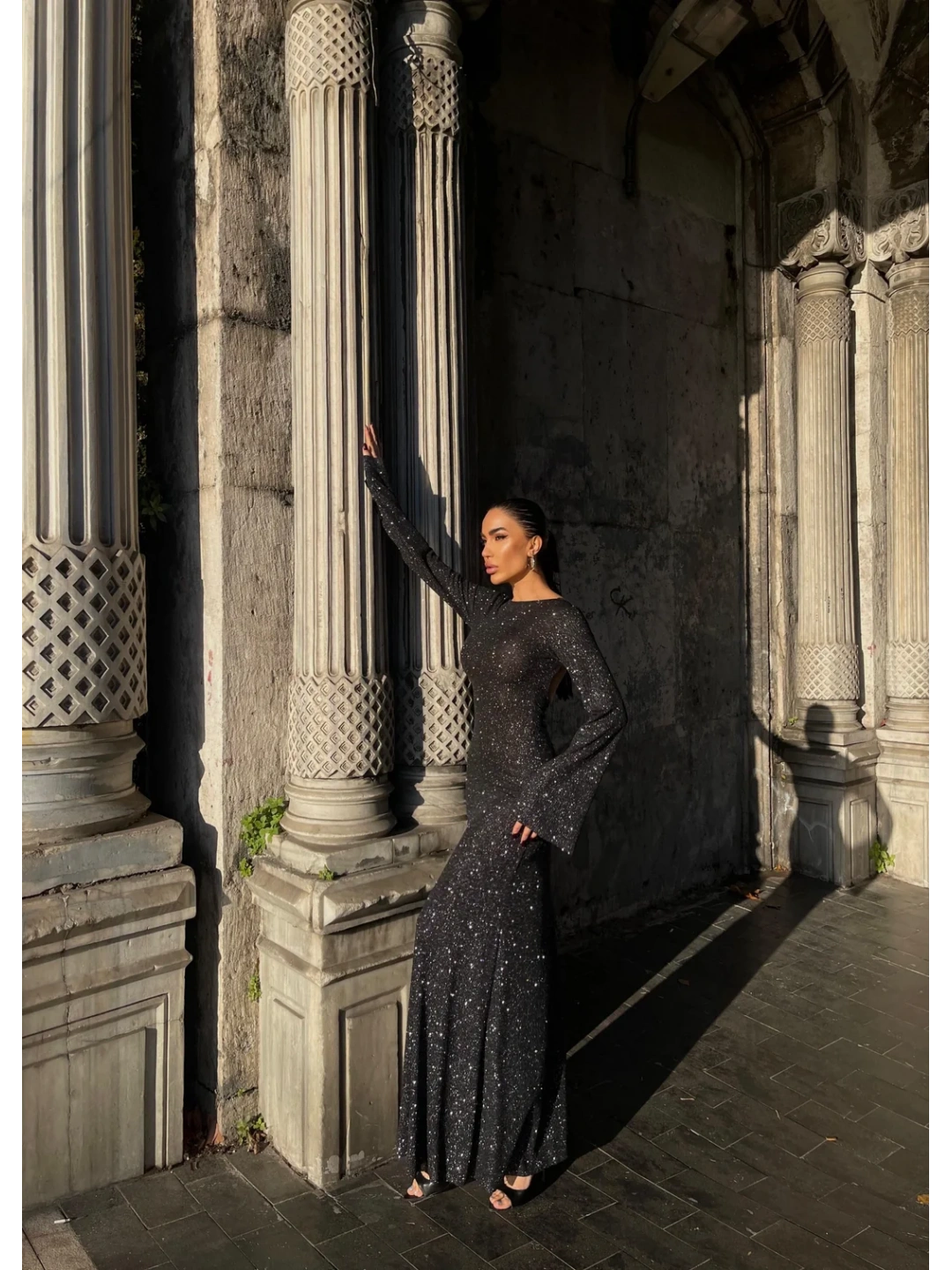 Sırt Dekolteli Maxi Boy Çan Elbise