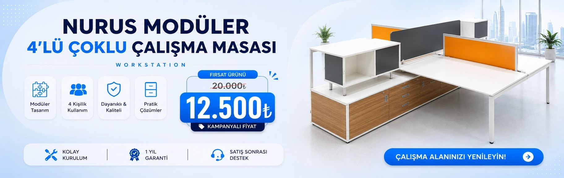 Nurus 4 lü Çoklu çalışma masası