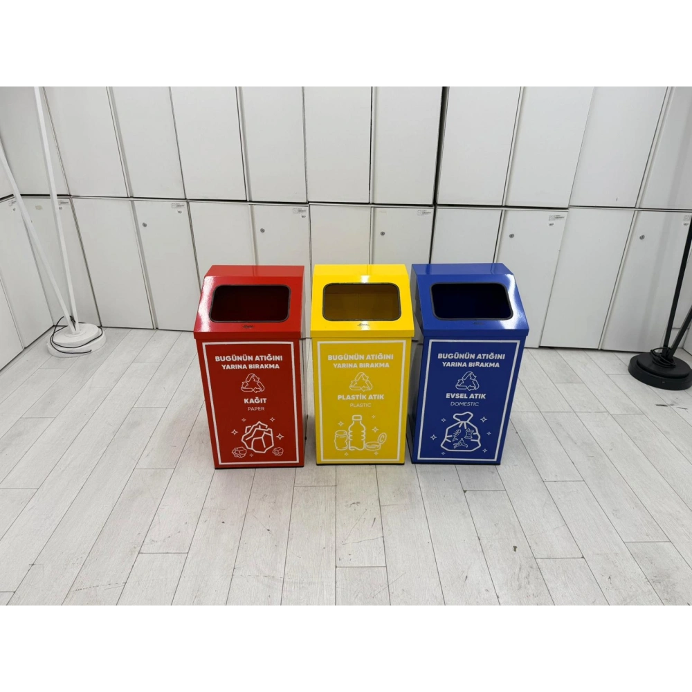 3 Lü Metal Geri Dönüşüm Kutusu Atık Kutusu
