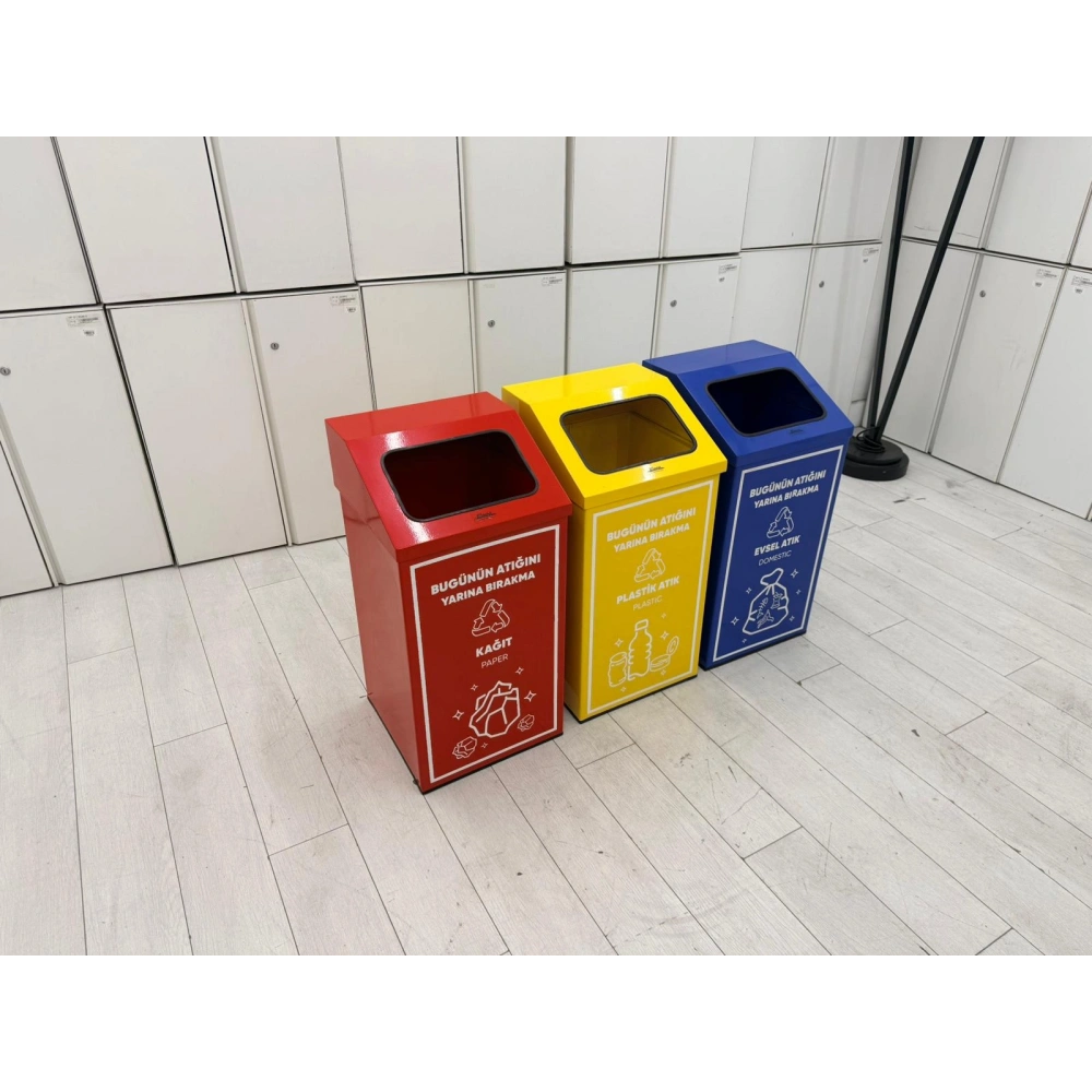 3 Lü Metal Geri Dönüşüm Kutusu Atık Kutusu
