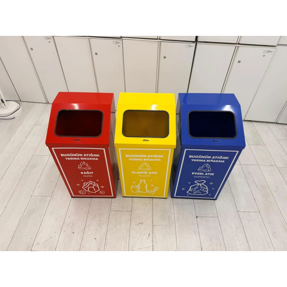 3 Lü Metal Geri Dönüşüm Kutusu Atık Kutusu