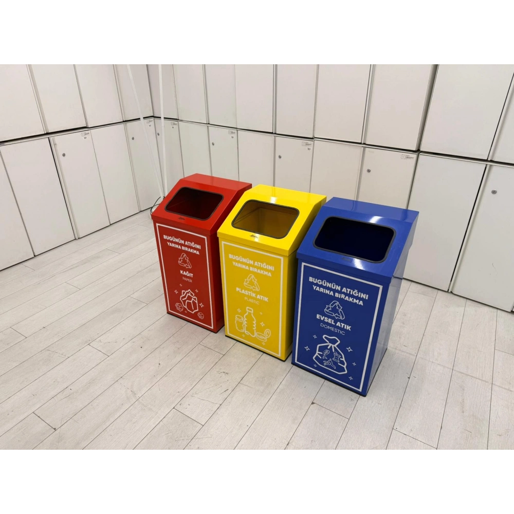 3 Lü Metal Geri Dönüşüm Kutusu Atık Kutusu
