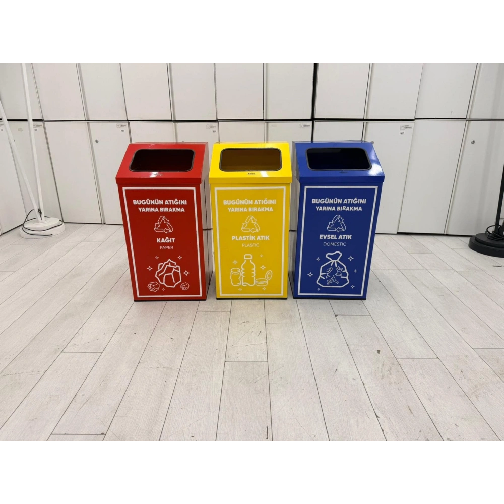 3 Lü Metal Geri Dönüşüm Kutusu Atık Kutusu