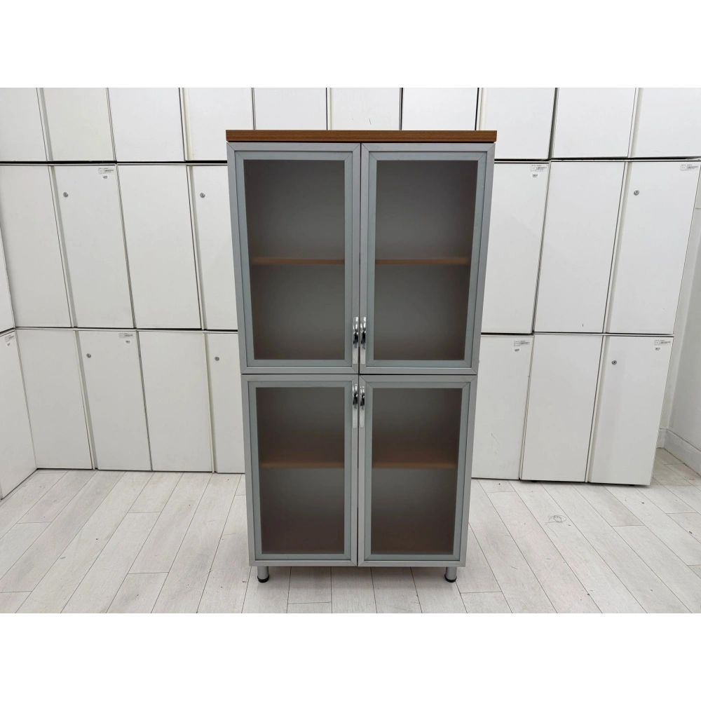4 Kapaklı Buz Camlı Ofis Dolabı Klasör Dolabı