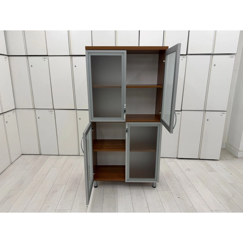 4 Kapaklı Buz Camlı Ofis Dolabı Klasör Dolabı