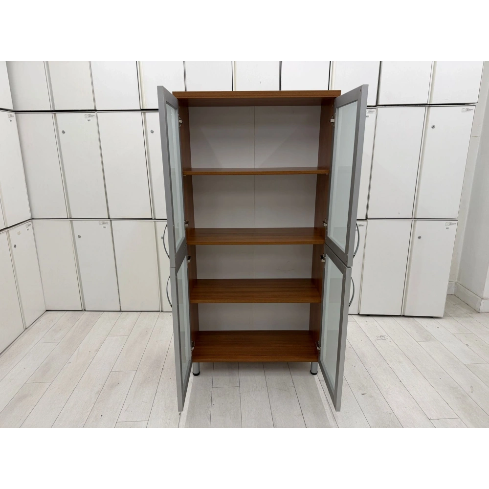 4 Kapaklı Buz Camlı Ofis Dolabı Klasör Dolabı