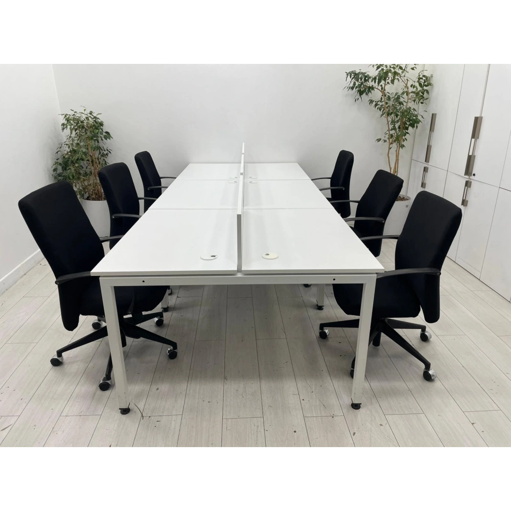 6 Kişilik Beyaz Çoklu Çalışma Masası Workstation