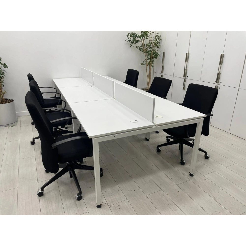 6 Kişilik Beyaz Çoklu Çalışma Masası Workstation