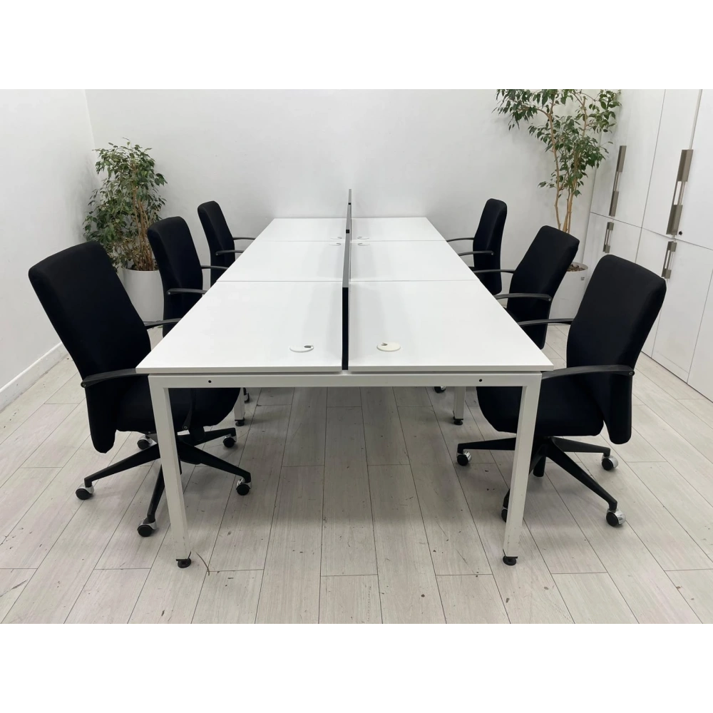 6 Kişilik Beyaz Çoklu Çalışma Masası Workstation