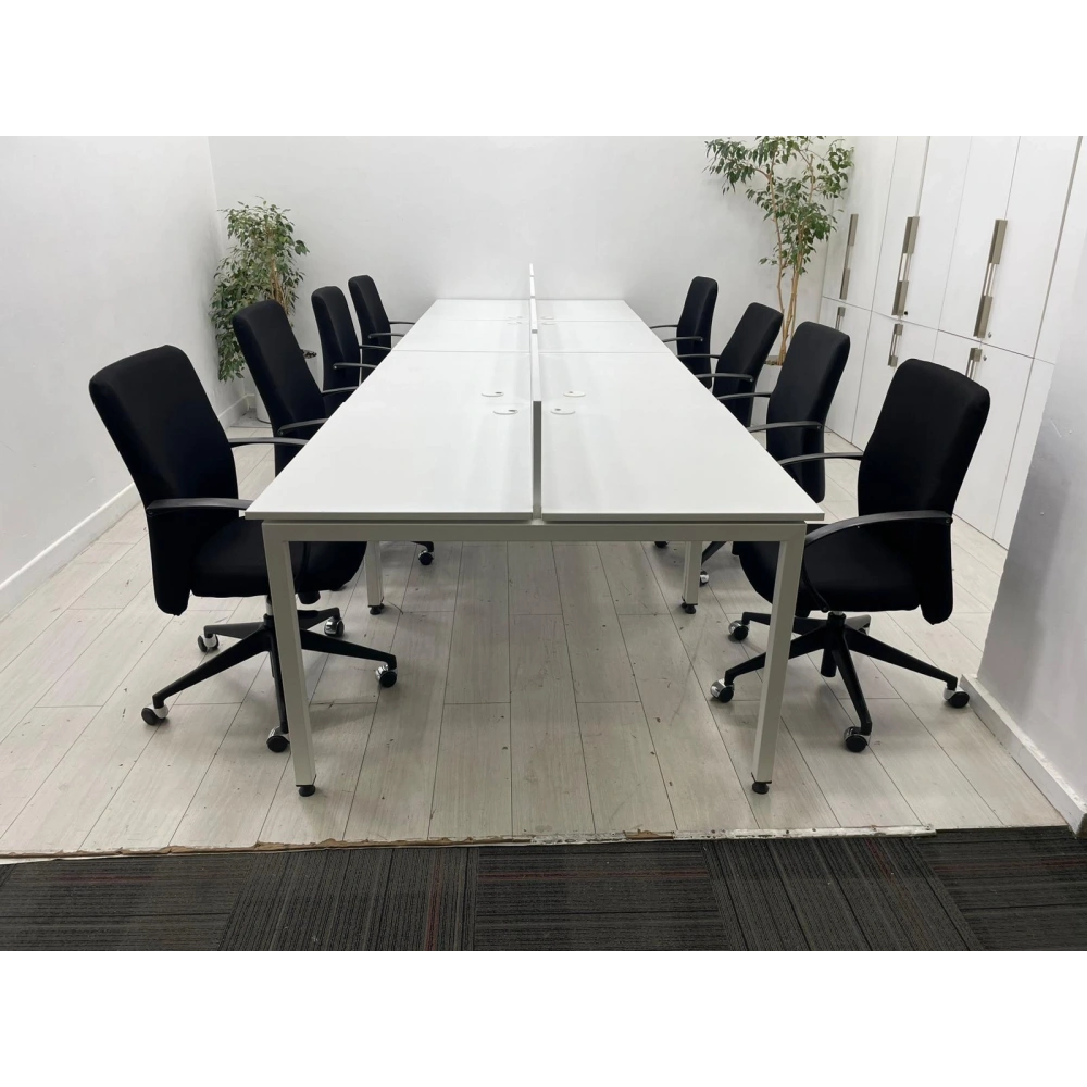 8 Kişilik Beyaz Workstation Çoklu Çalışma Masası