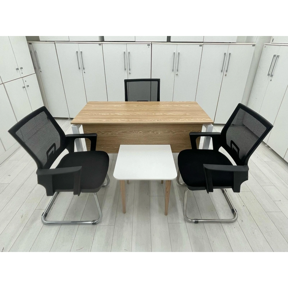 Ahşap Desenli Beyaz Ayak Çalışma Masası