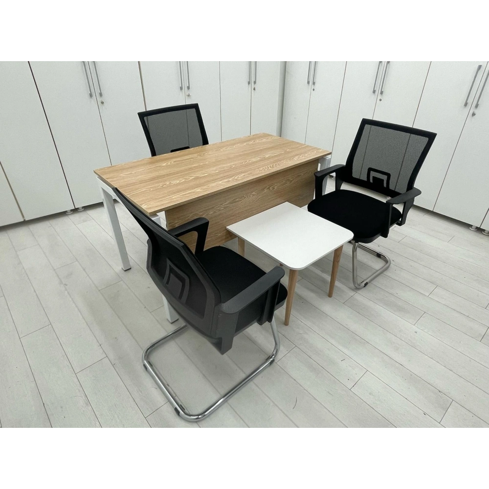 Ahşap Desenli Beyaz Ayak Çalışma Masası