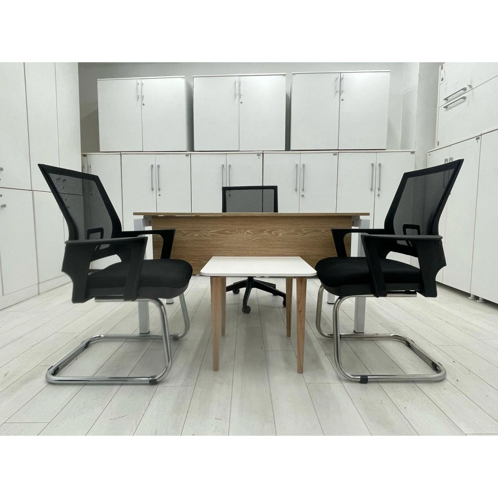 Ahşap Desenli Beyaz Ayak Çalışma Masası