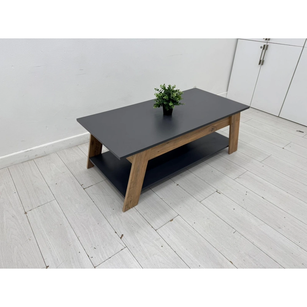 Dekoratif Antrasit Çift Katlı Orta Sehpa