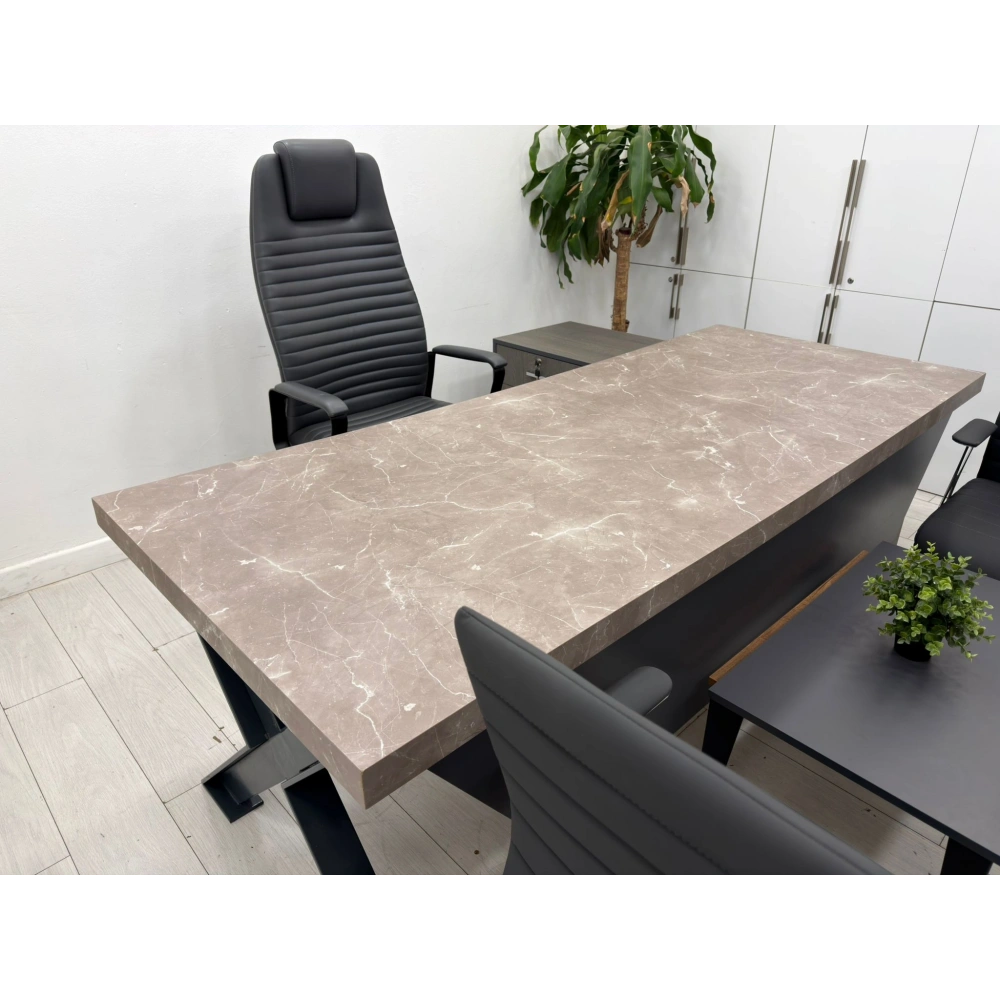 Mermer Görünümlü Etajerli Yönetici Çalışma Masası