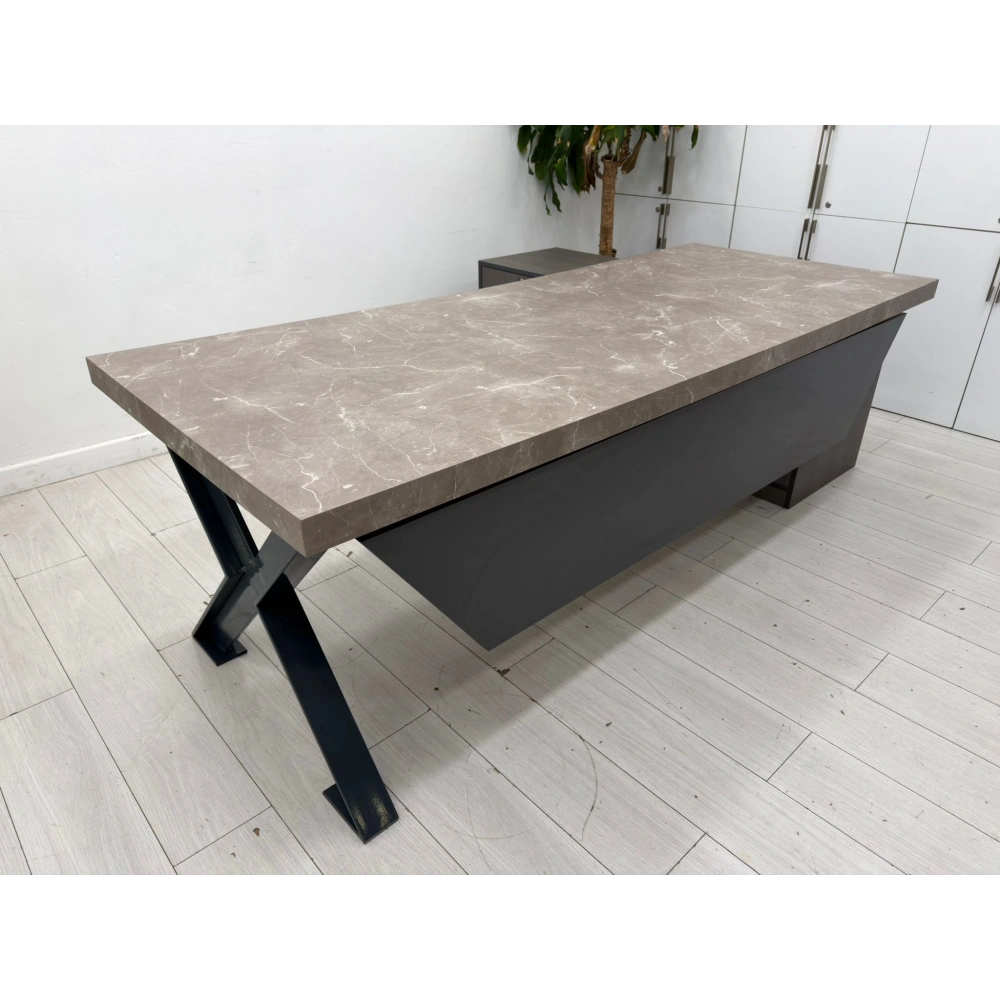 Mermer Görünümlü Etajerli Yönetici Çalışma Masası