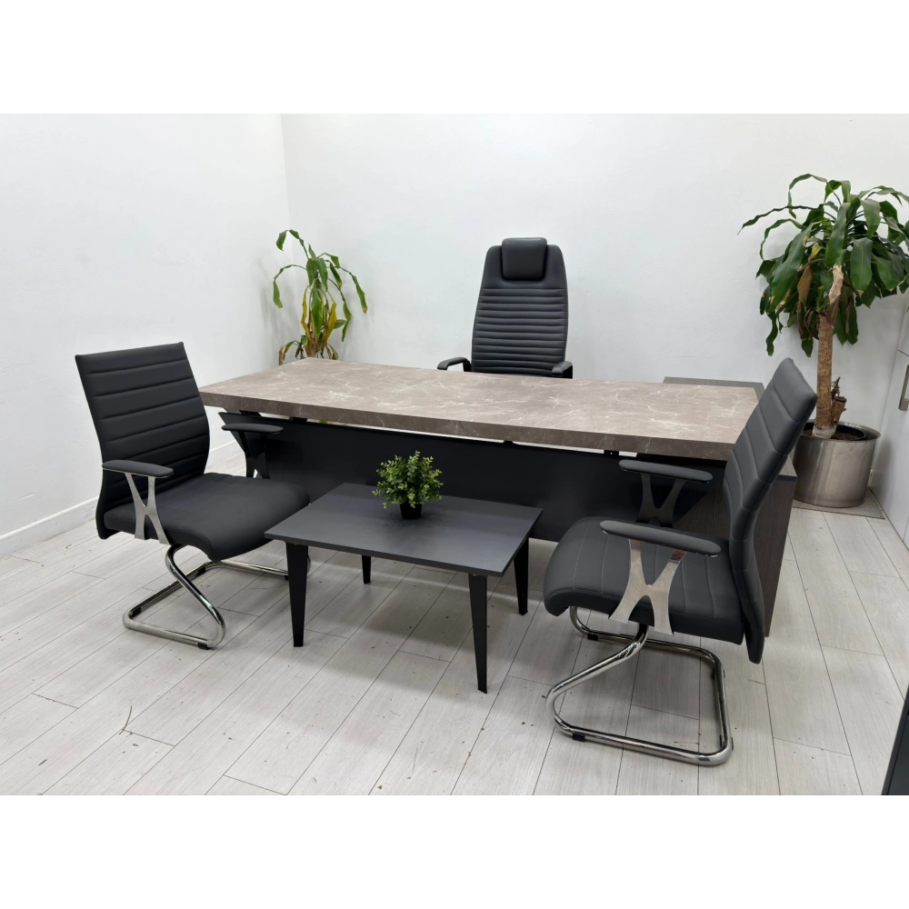 Mermer Görünümlü Etajerli Yönetici Çalışma Masası