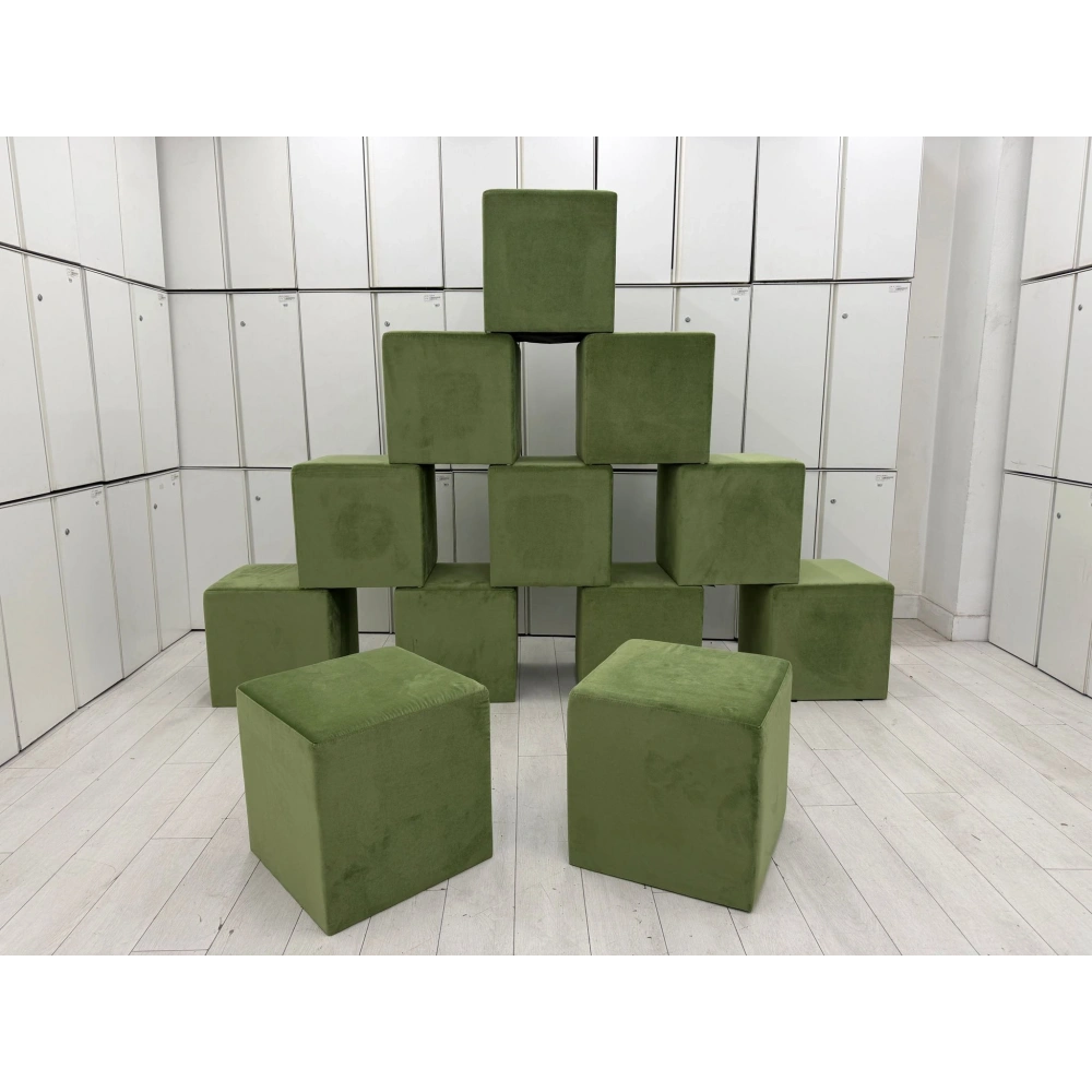 Yeşil Kadife Puf Kare Puf Koltuk Küp Minder