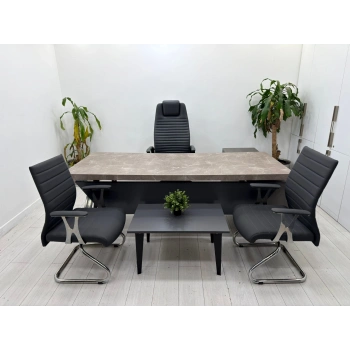 Mermer Görünümlü Etajerli Yönetici Çalışma Masası