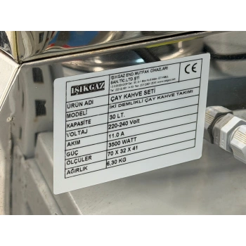 Tek Ocaklı İki Demlikli Çay Kazanı 30 LT