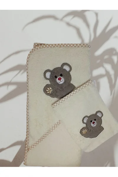 % 100 Pamuk Ayıcık Nakışlı Bebek Çocuk Keseli Havlu Set