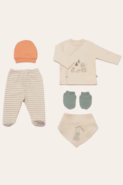 5 Li %100 Organik Pamuk Cool Lines Bunny Yenidoğan Hastane Çıkışı