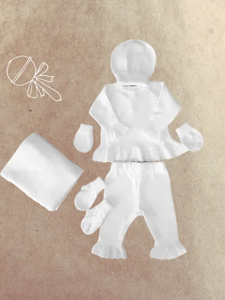 6 lı Beyaz Triko %100 Organic Pamuk Yenidoğan Hastane Çıkışı (0-3 Ay)