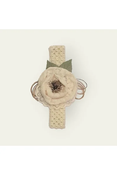 Çiçekli Kız Bebek Naturel Saç Bandı