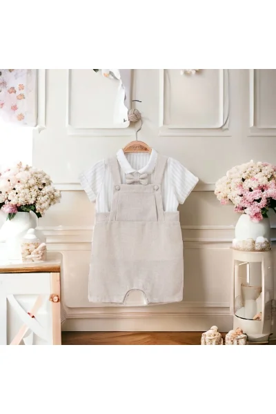 Mymio Erkek Çizgili Keten İkili Salopet Tulum (3-12 Ay )