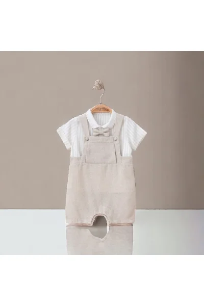 Mymio Erkek Çizgili Keten İkili Salopet Tulum (3-12 Ay )