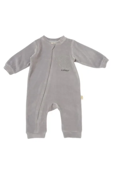 Gri Kadife Fermuarlı Organik Bebek Tulum (3-24 Ay)