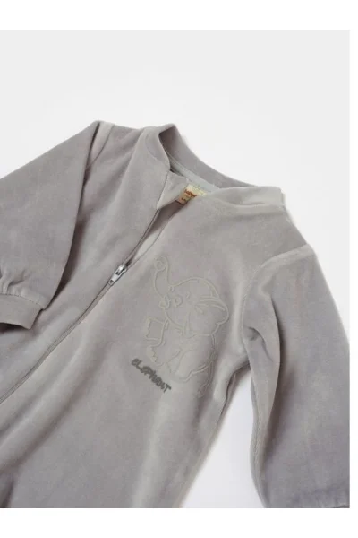 Gri Kadife Fermuarlı Organik Bebek Tulum (3-24 Ay)