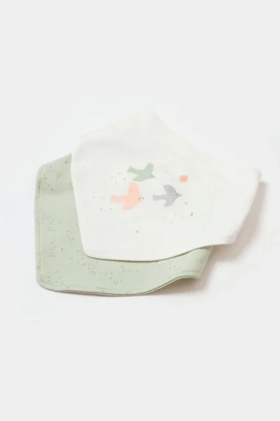 2 li Mama fular önlük- %100 Organik Tiny Birds Ekru Yeşil