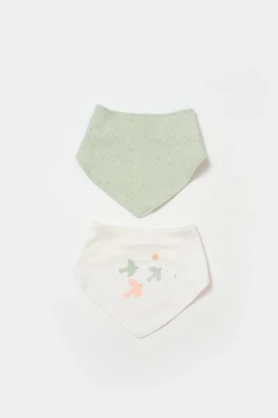 2 li Mama fular önlük- %100 Organik Tiny Birds Ekru Yeşil