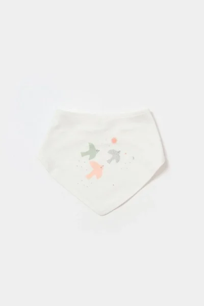 2 li Mama fular önlük- %100 Organik Tiny Birds Ekru Yeşil