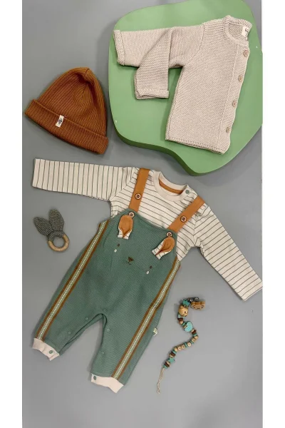 Salopet,uzunkol t-shirt cool lines bunny %100 Organik Pamuk (3-12 Ay)