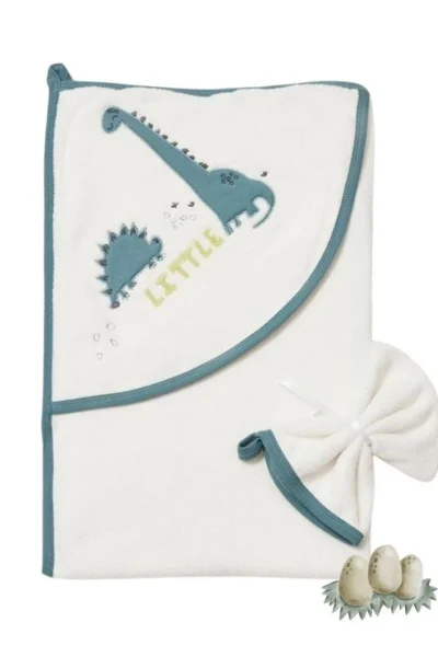 Little Dinosaur Gri Petrol Keseli Havlu Set %100 Organik (Pamuk 75x75cm)