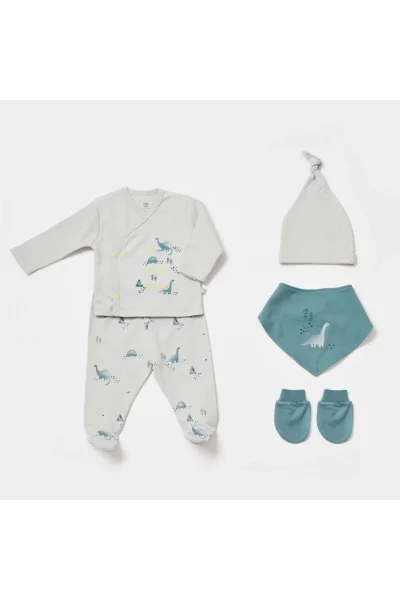 5 Li Little Dinosaur %100 Pamuk Yenidoğan Hastane Çıkışı (0-3 Ay )
