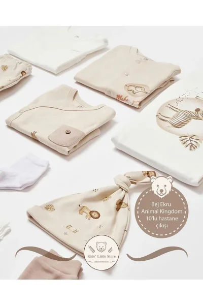 10 Lu Animals Kingdom %100 Pamuk Hastane Çıkışı Yenidoğan (56 CM)