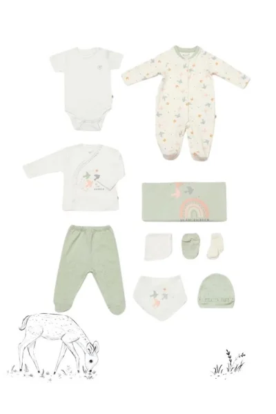 10lu %100 Organik Pamuk Tiny Bird Yenidoğan Hastane çıkışı 56cm (0-3 Ay)