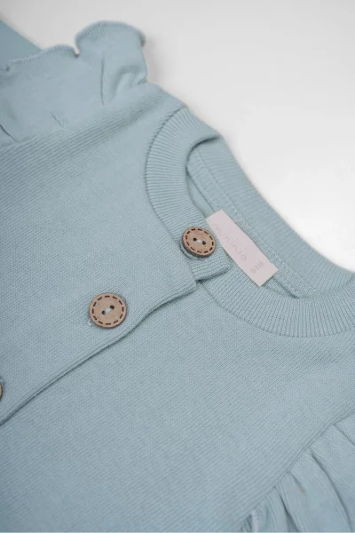 Kız Bebek Mint Organik Pamuk Omuzdan Fırfırlı Tulum ve Bandana Takım (0-24 Ay)