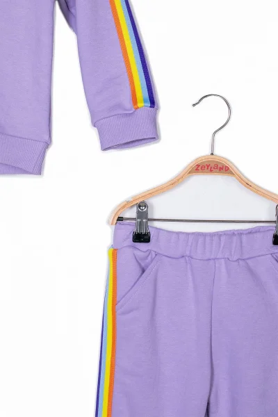 Kız Çocuk Lila Rengi Şeritli Eşofman Takım