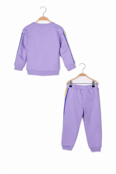 Kız Çocuk Lila Rengi Şeritli Eşofman Takım