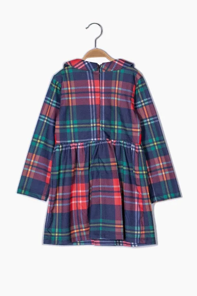 Yılbaşı Temalı Kırmızı Lacivert Ekose Elbise (9 Ay - 7 Yaş)