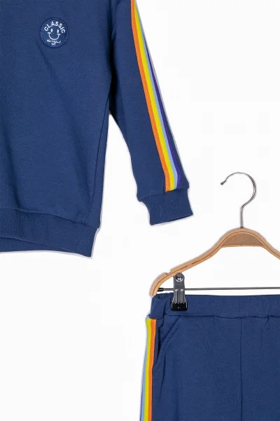 Unisex Şeritli Lacivert Eşofman Takım (5-14 Yaş)